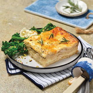 7 Star Chicken and Mushroom Lasagne with Broccolini and Burrata Lemon Salad