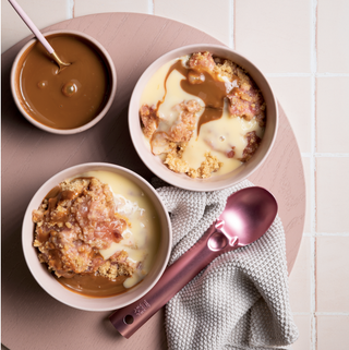Nanna’s Rhubarb and Apple Crumble with Custard and Dulce de Leche