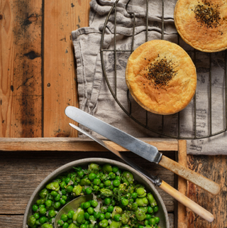 Boscastle Beef Burgundy Pies with Lemony Pea and Broad Bean Braise